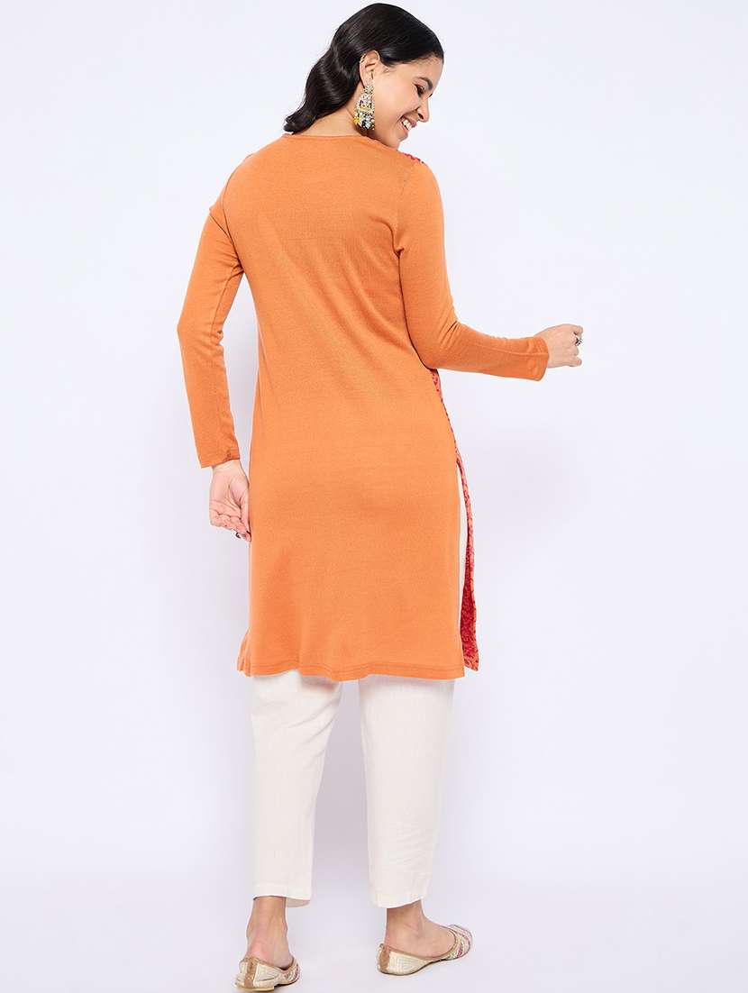 women self designed long sleeves woolen kurta - 21724302 -  Standard Image - 2