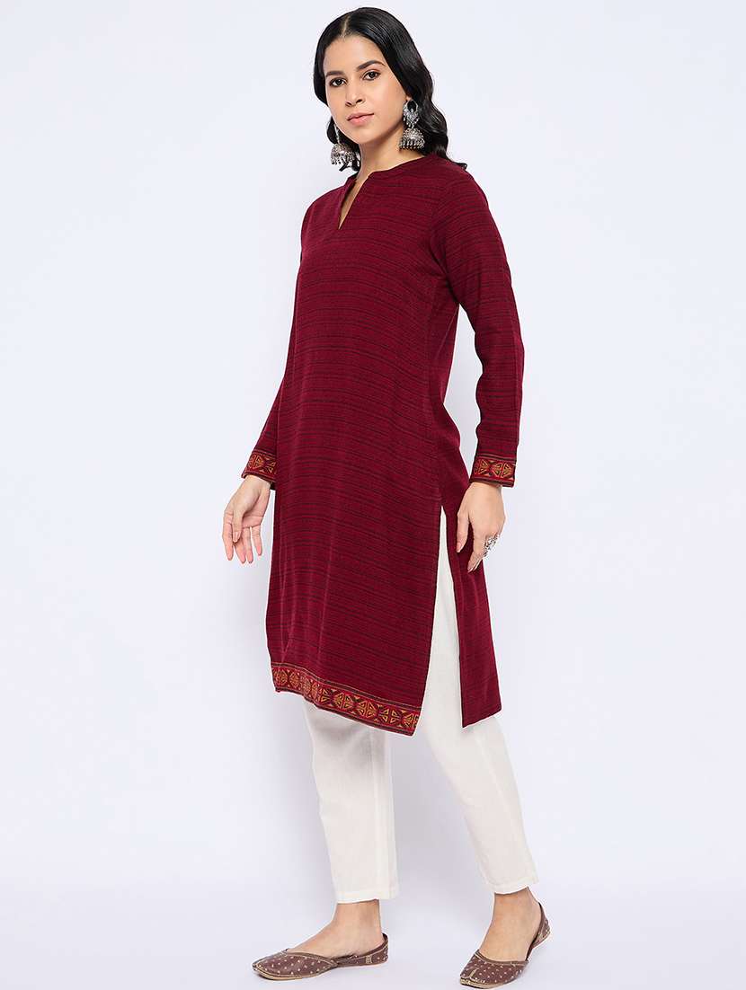 women self designed long sleeves woolen kurta - 21724304 -  Standard Image - 2