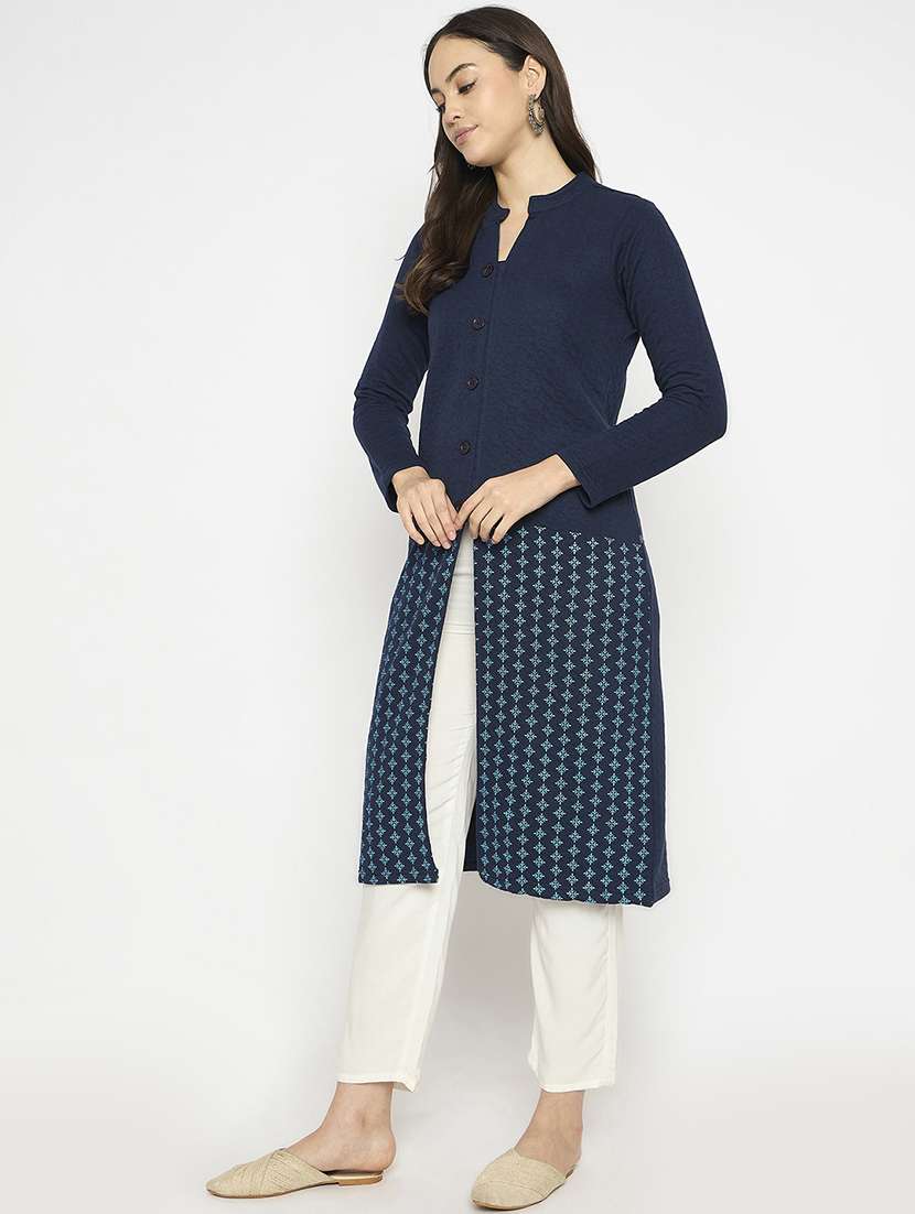 women self designed long sleeves woolen kurta - 21724307 -  Standard Image - 2