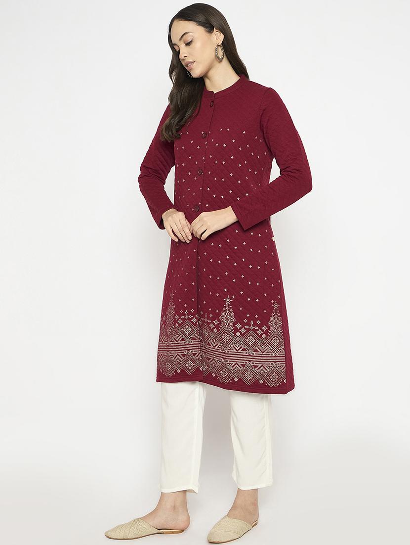 women printed long sleeves woolen kurta - 21724308 - Standard Image - 2
