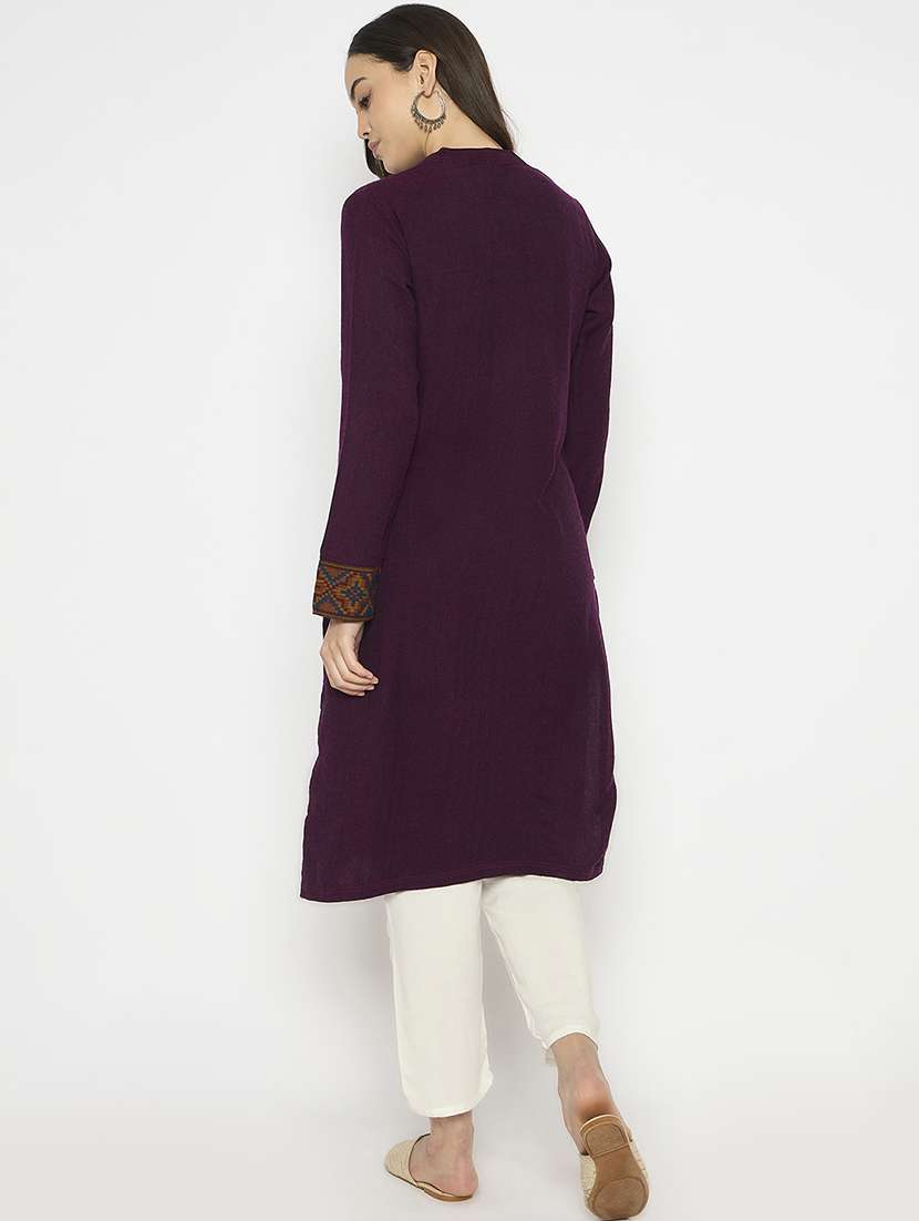 women solid long sleeves woolen kurta - 21724309 -  Standard Image - 2