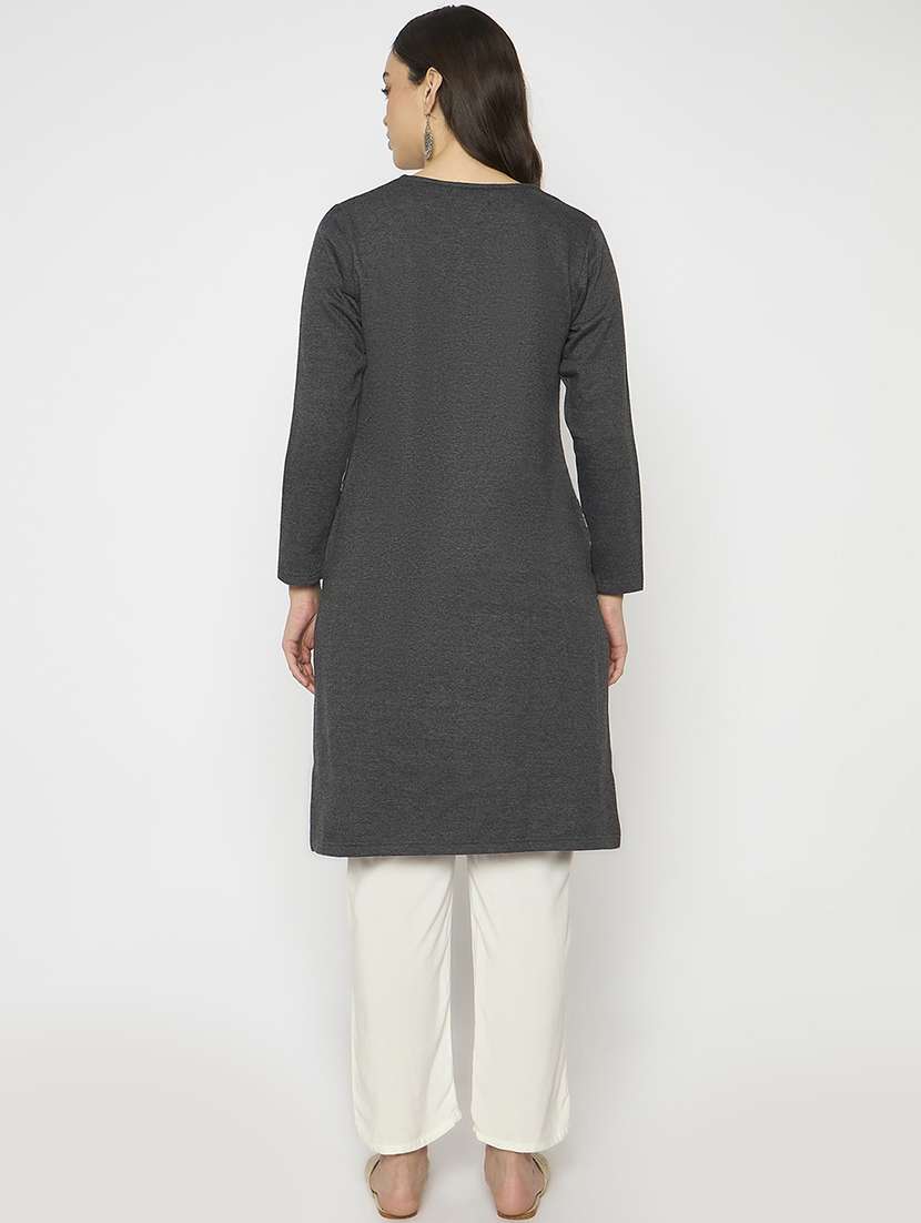 women printed long sleeves woolen kurta - 21724314 -  Standard Image - 2