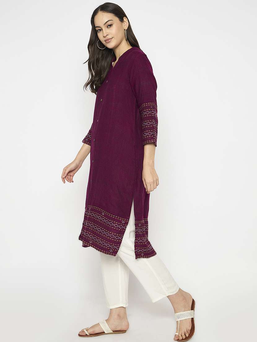 women self designed long sleeves woolen kurta - 21724316 -  Standard Image - 2