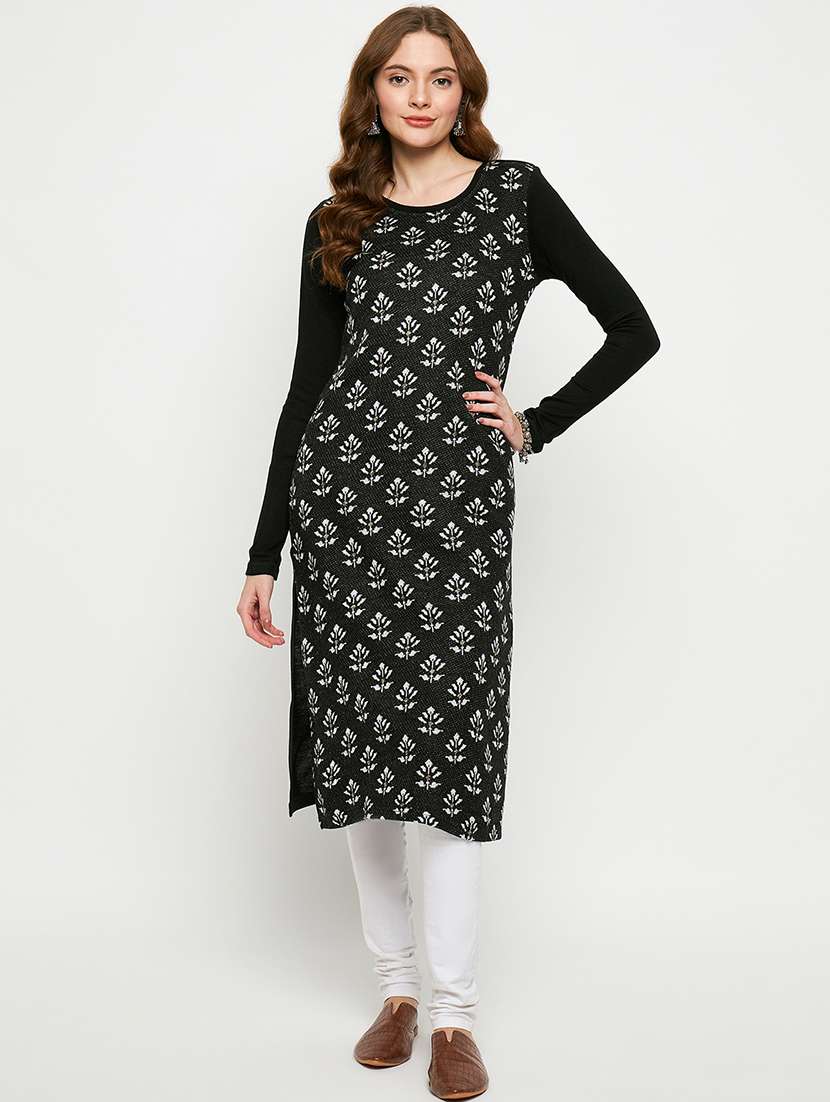 women self designed long sleeves woolen kurta