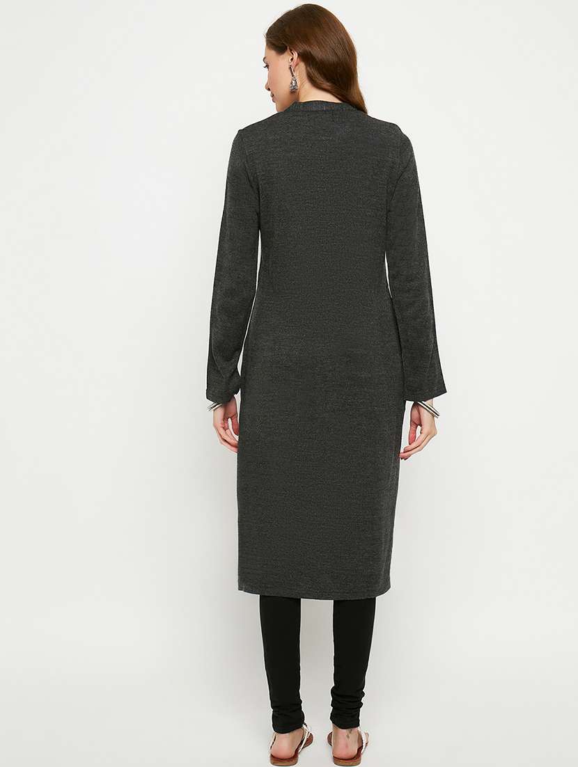 women embroidered long sleeves woolen kurta - 21724323 -  Standard Image - 2