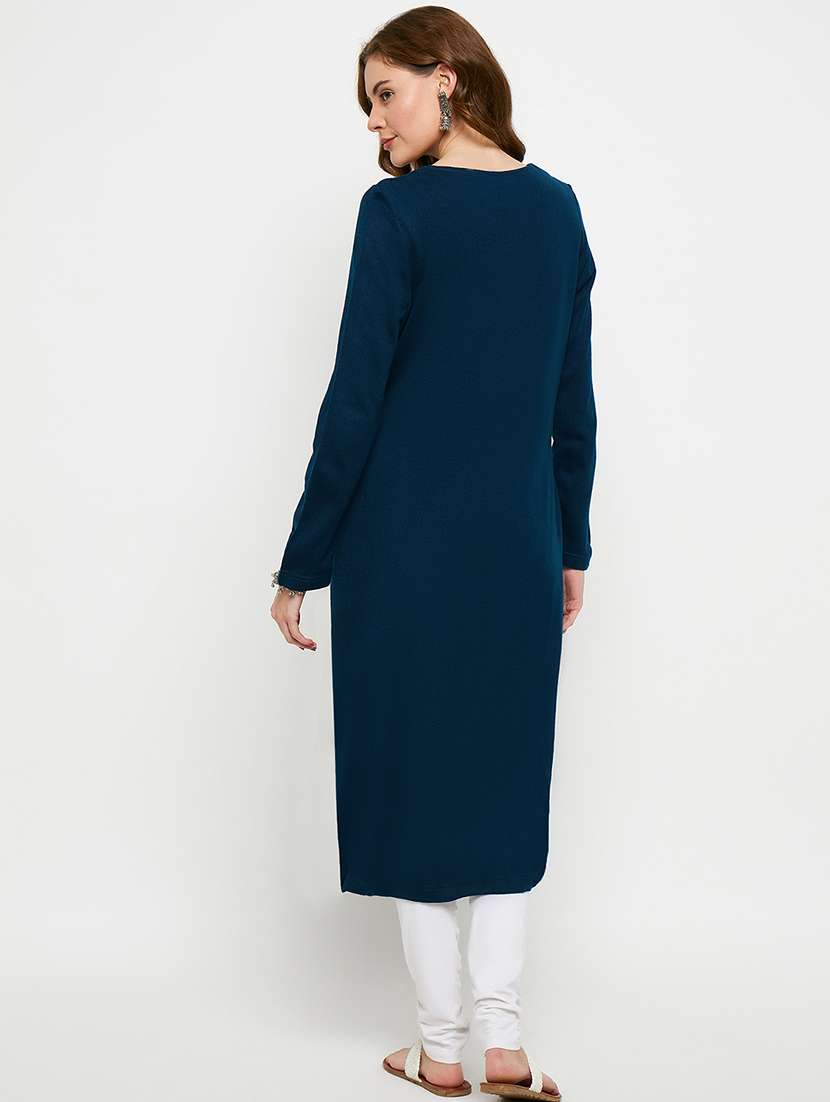 women solid long sleeves woolen kurta - 21724324 -  Standard Image - 2