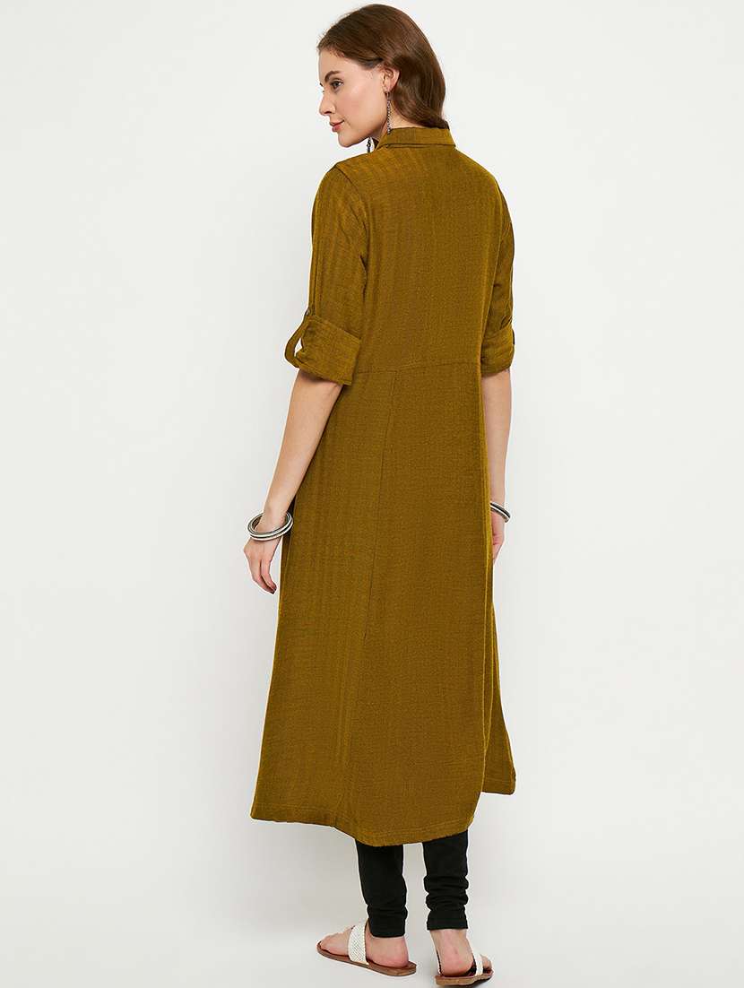 women mustard solid a-line woolen kurta - 21724325 -  Standard Image - 2