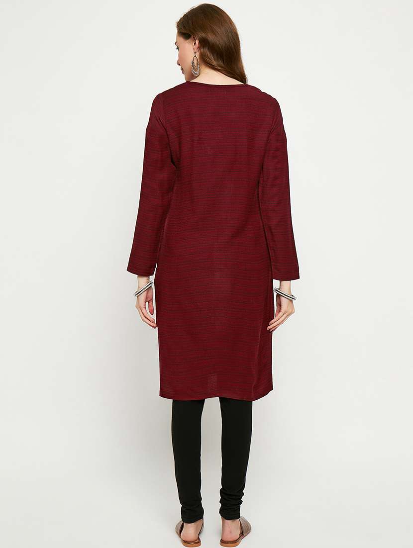 women sellf designed long sleeves woolen kurta - 21724327 - Standard Image - 2