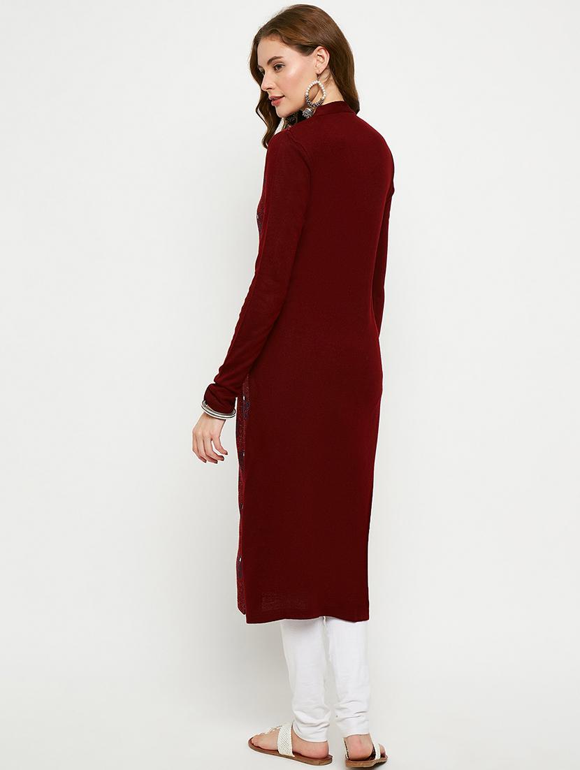 women embroidered long sleeves woolen kurta - 21724329 - Standard Image - 2