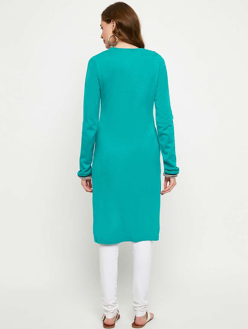 women embroidered long sleeves woolen kurta - 21724330 -  Standard Image - 2