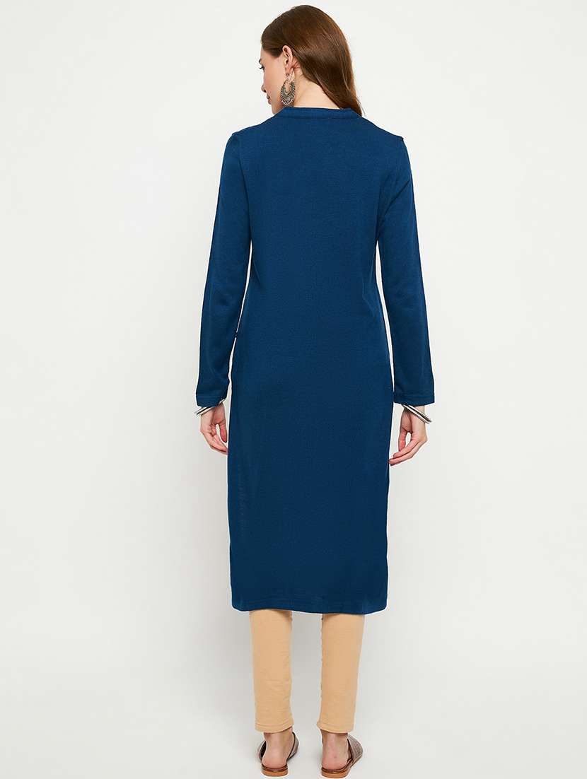 women self designed long sleeves woolen kurta - 21724333 -  Standard Image - 2
