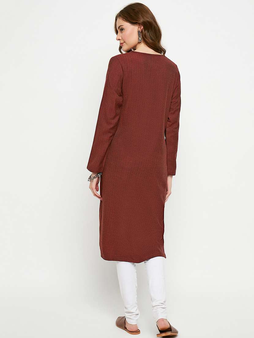 women solid long sleeves woolen kurta - 21724334 -  Standard Image - 2