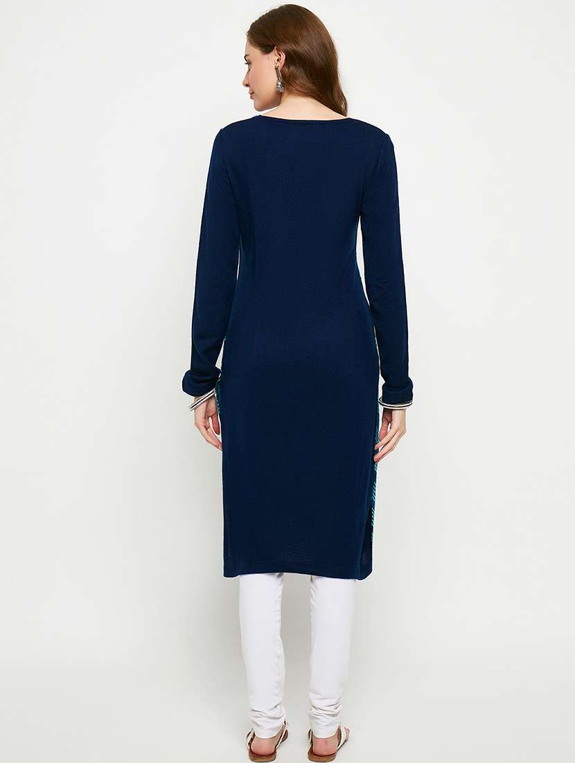 women self designed long sleeves woolen kurta - 21724339 -  Standard Image - 2