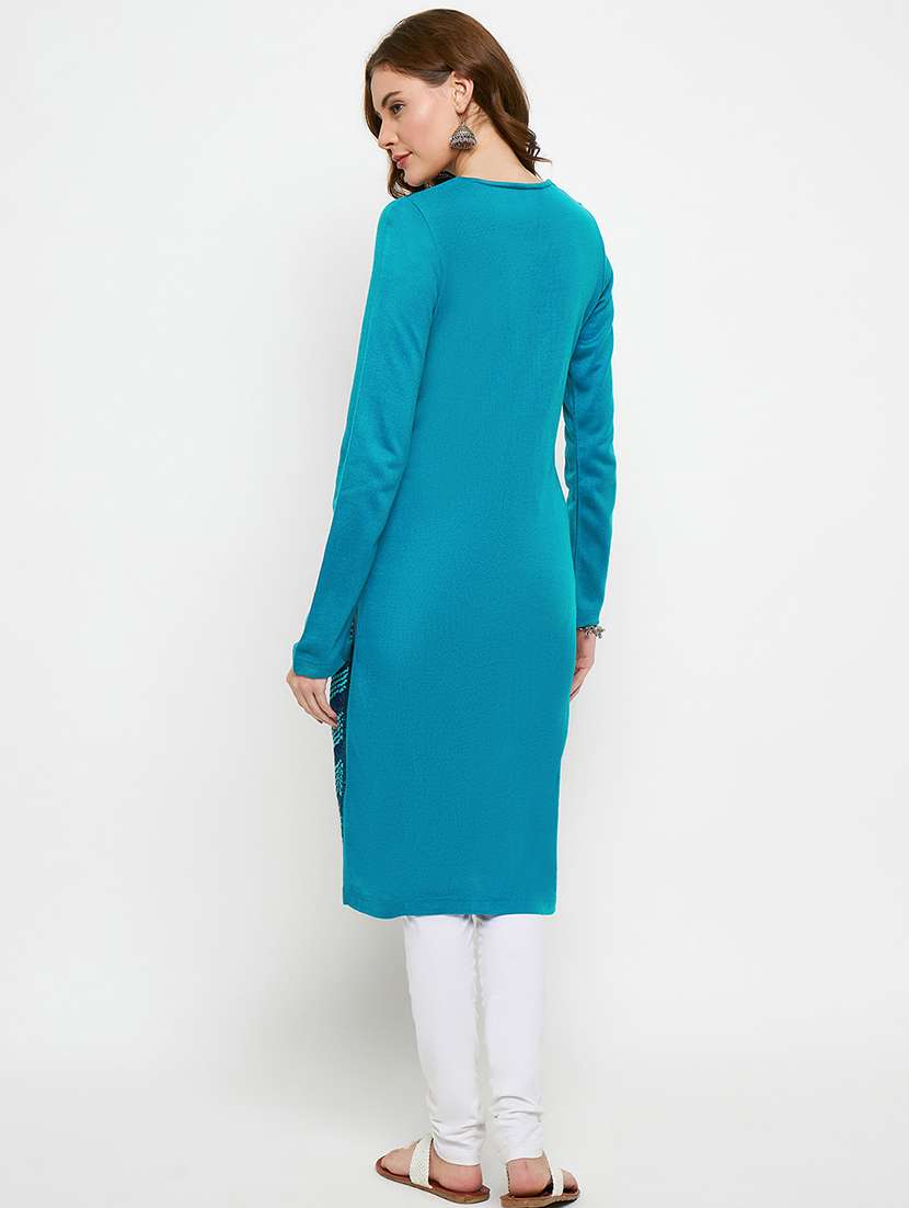 women self designed long sleeves woolen kurta - 21724340 -  Standard Image - 2
