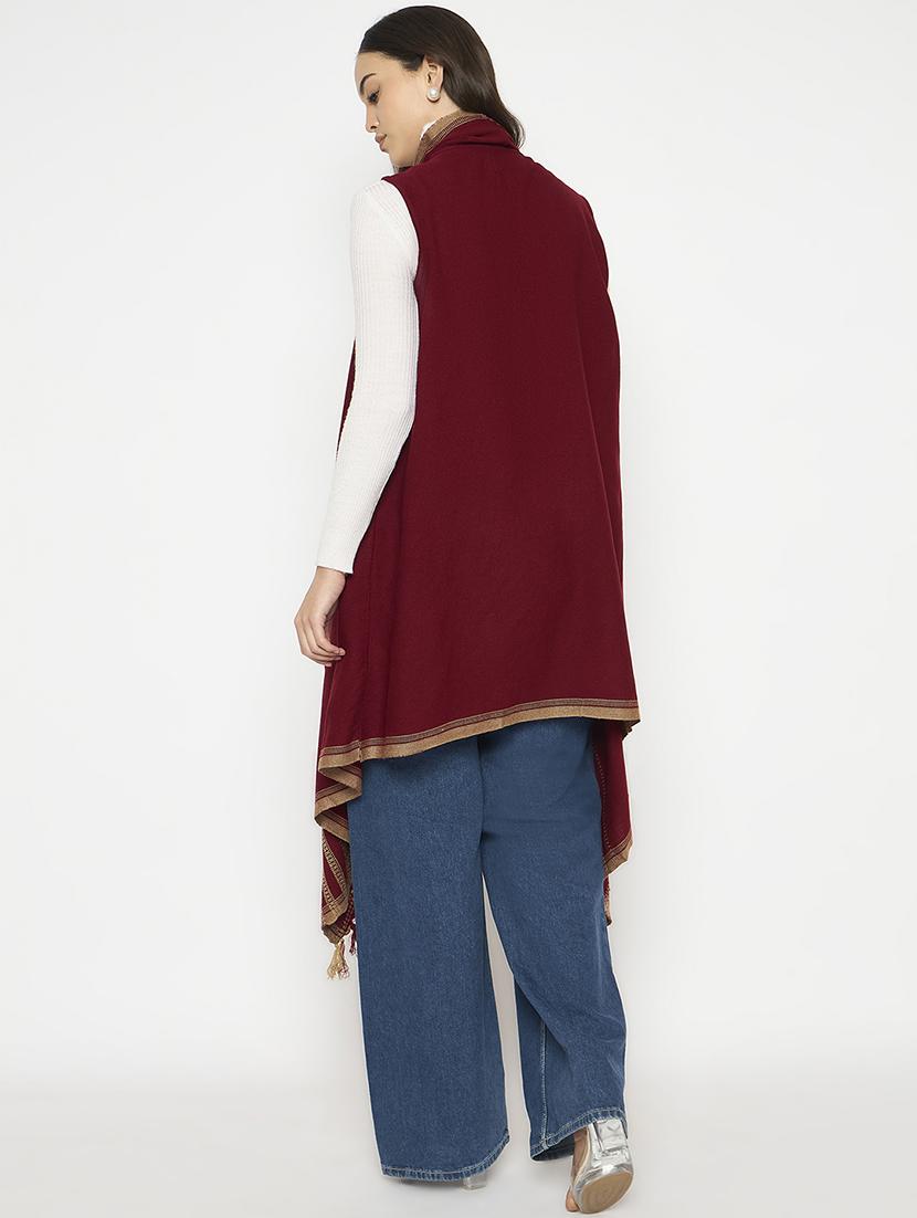 women sleeveless self design asymmetric shrug - 21724352 - Standard Image - 2