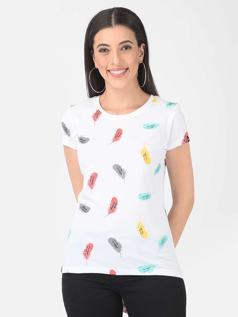 women printed round neck regular t-shirt