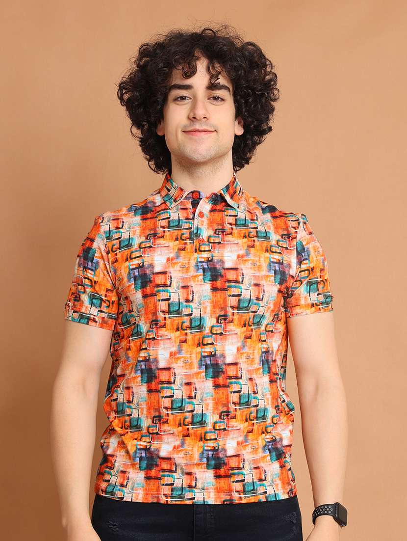 men short sleeves printed polo t-shirt