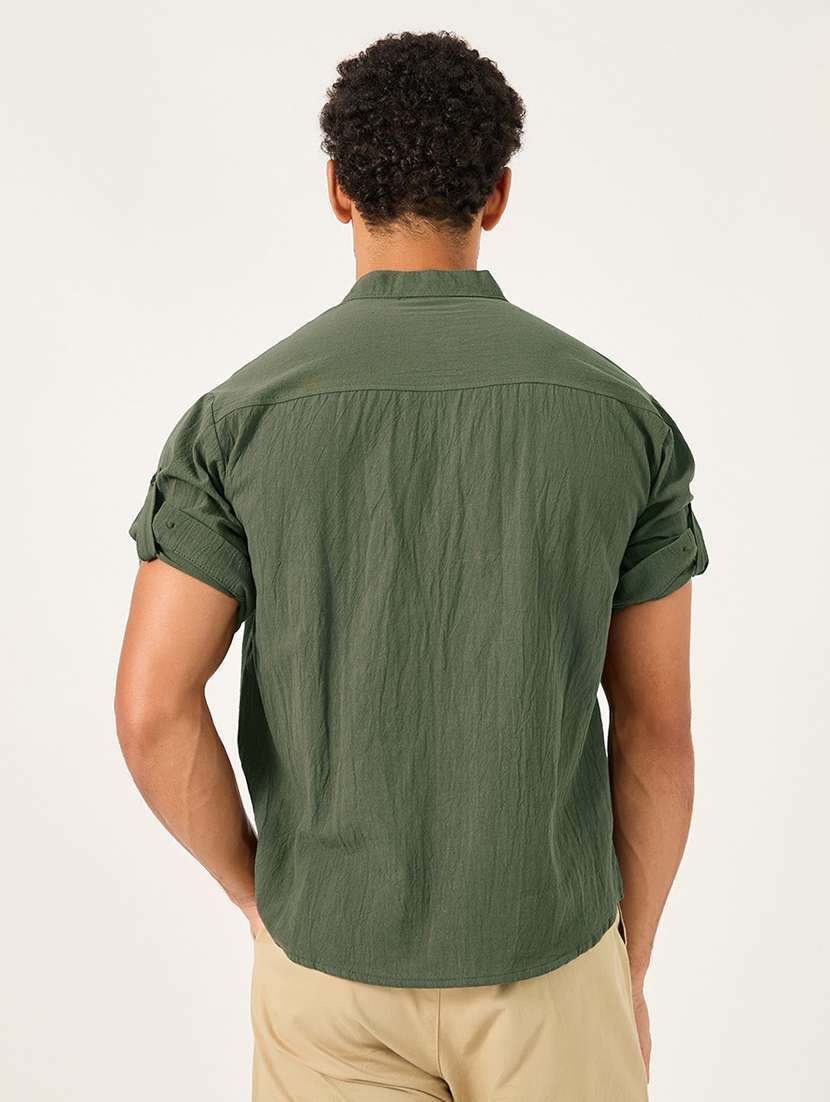 men solid mandarin neck shirt  - 21725204 -  Standard Image - 2