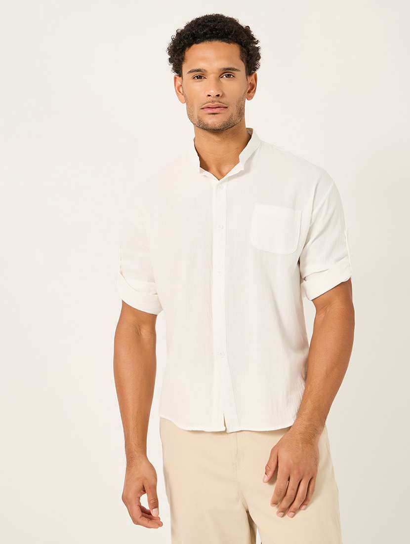 men solid mandarin neck shirt