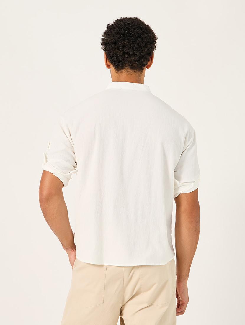 men solid mandarin neck shirt - 21725205 - Standard Image - 2