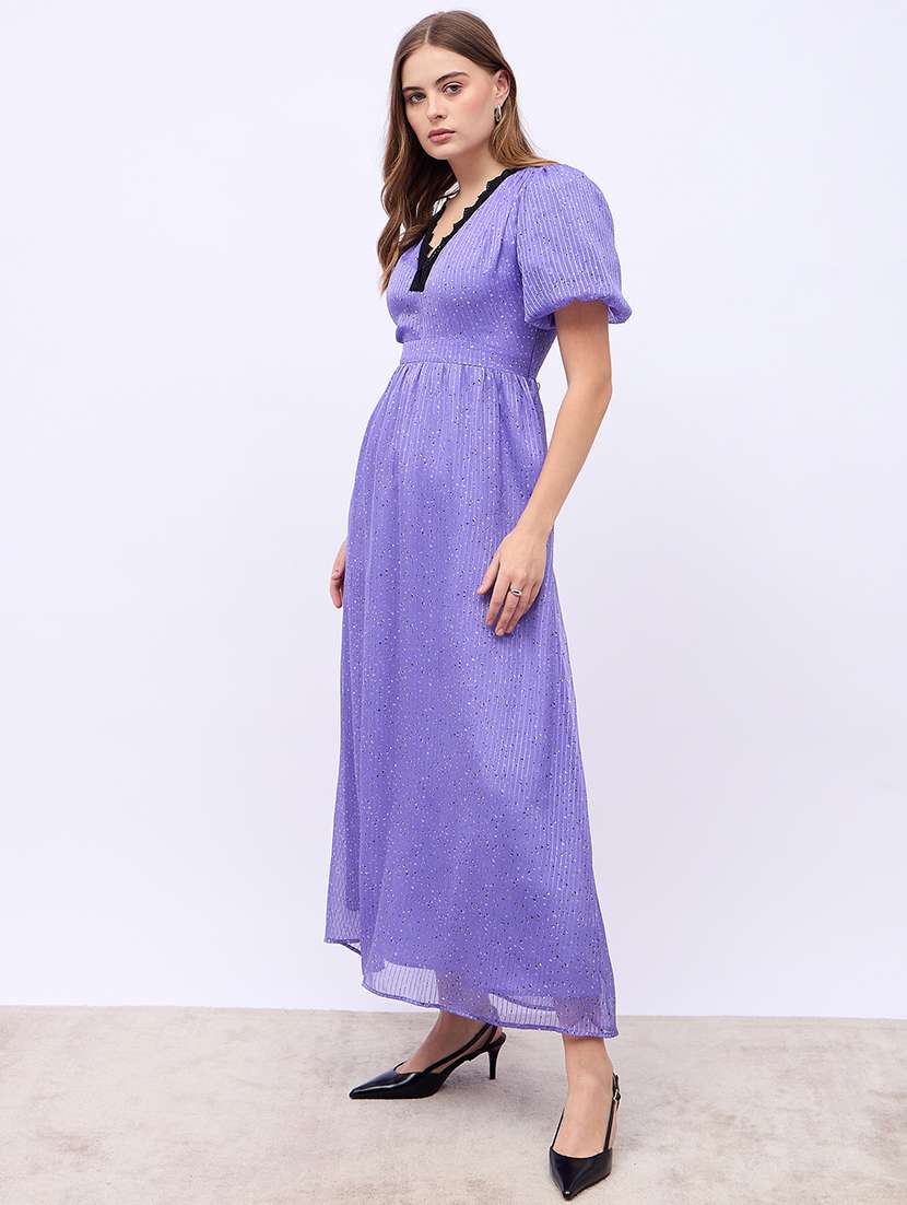 women printed puff sleeves a-line dress - 21725294 -  Standard Image - 2