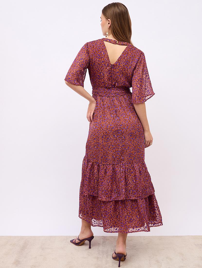women printed puff sleeves layered dress - 21725298 - Standard Image - 2