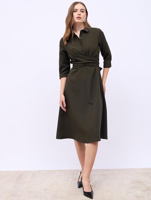 women solid collared fit & flare dress - 21725303 - Standard Image - 0