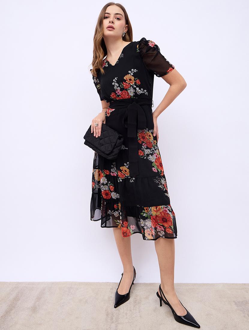 women floral print puff sleeves tiered dress - 21725307 - Zoom Image - 0