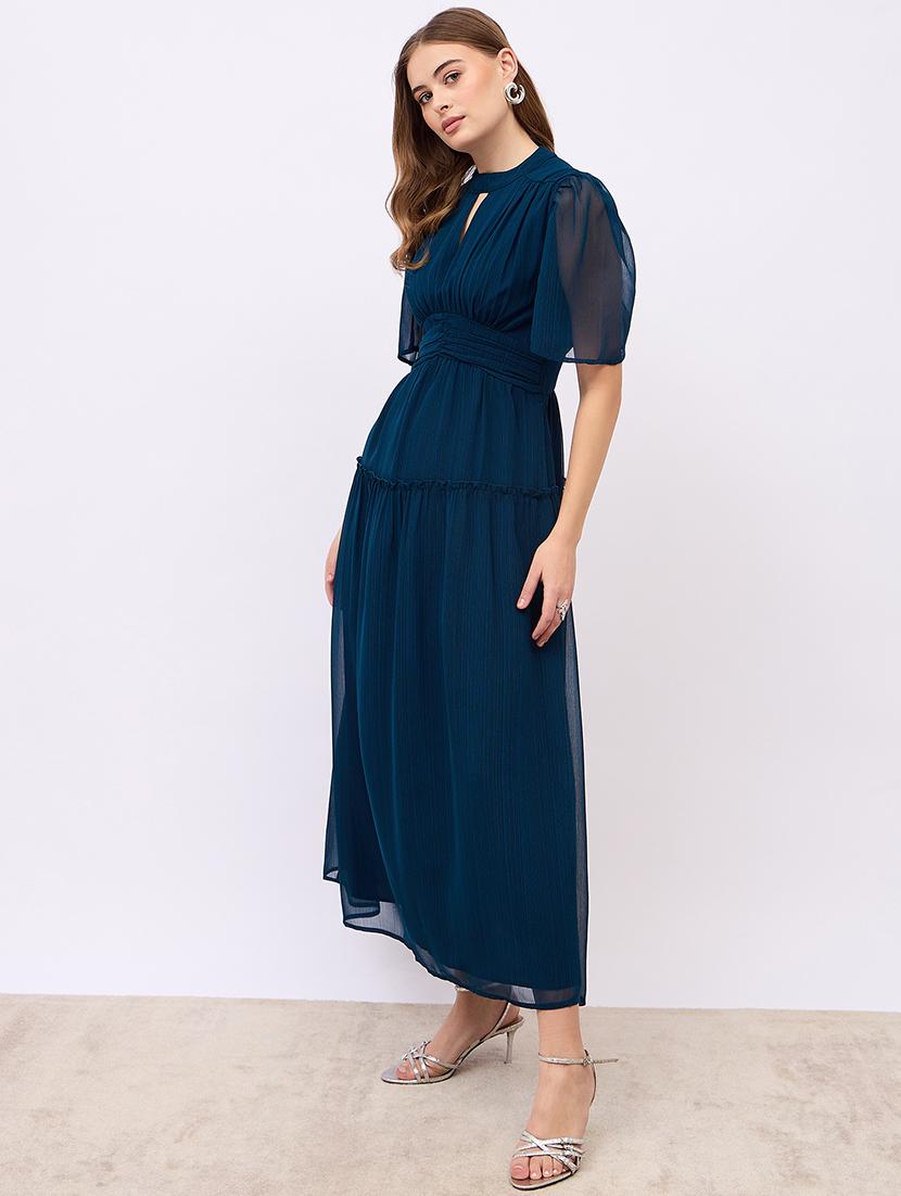 women solid puff sleeves tiered dress - 21725309 - Standard Image - 2