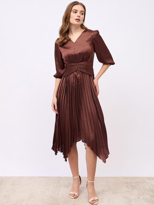 women solid puff sleeves asymmetric dress - 21725325 - Standard Image - 0