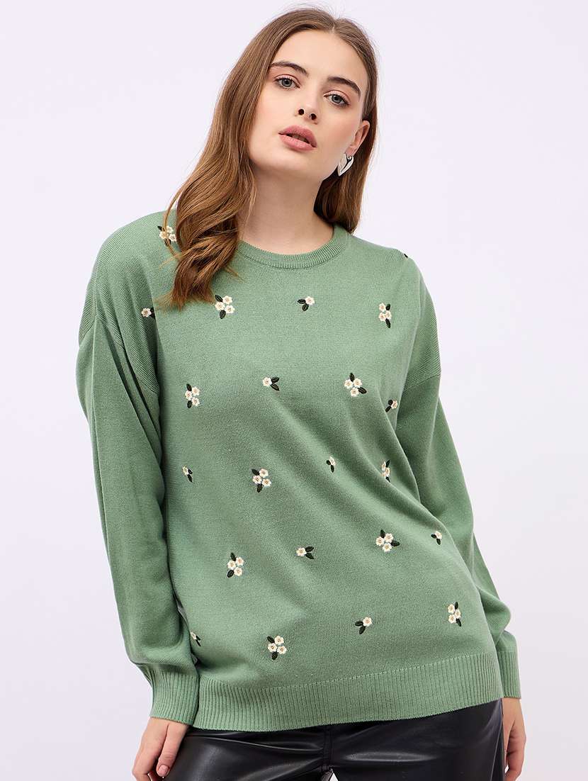 women embroidered long sleeve pullover