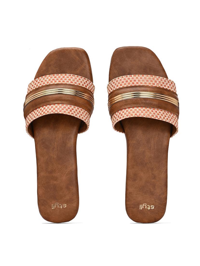 women tan slip on sandal - 21725341 - Standard Image - 2