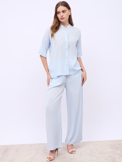 women solid shirt and trouser co-ord set - 21725350 -  Standard Image - 0