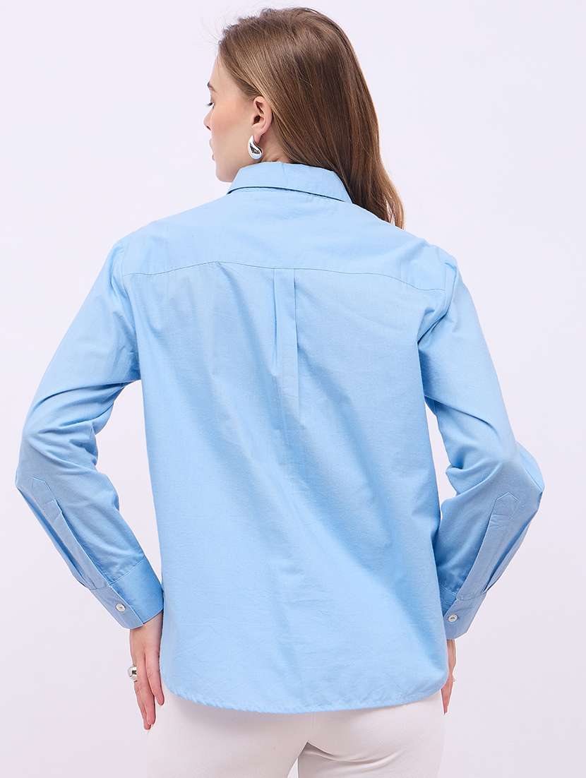 women solid collared long sleeves shirt - 21725353 -  Standard Image - 2