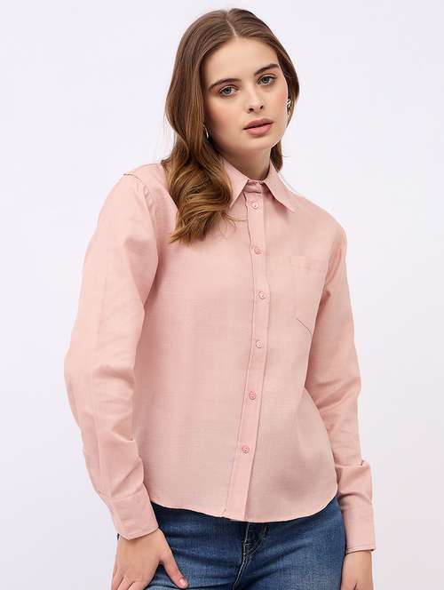 women solid collared long sleeves shirt - 21725357 - Standard Image - 0
