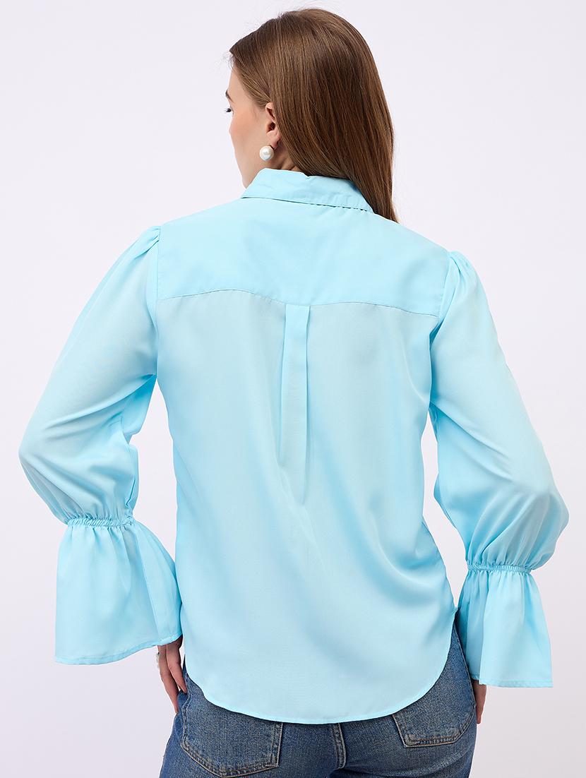 women solid collared bell sleeves shirt - 21725358 - Standard Image - 2