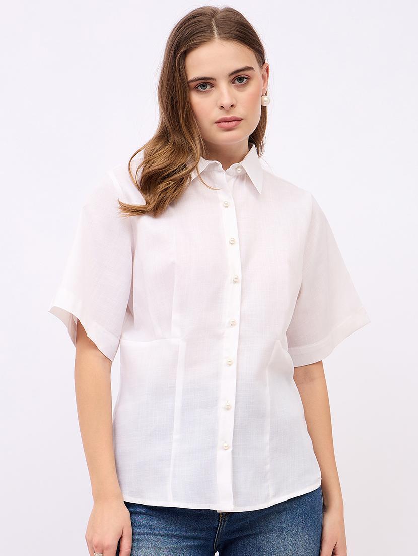 women solid collared short sleeves shirt - 21725361 - Zoom Image - 0