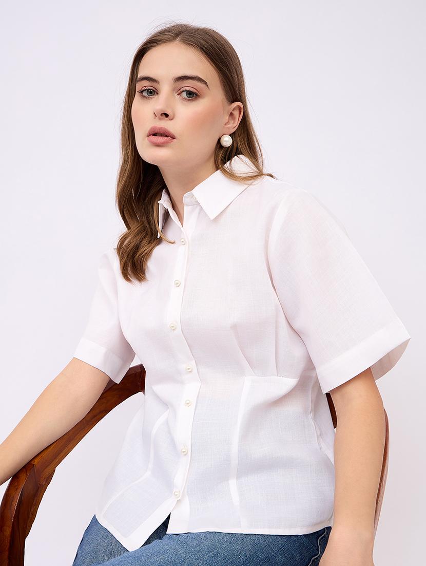 women solid collared short sleeves shirt - 21725361 - Standard Image - 2