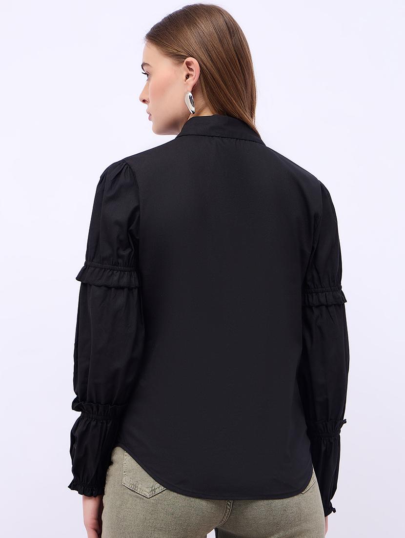 women solid collared puff sleeves shirt - 21725368 - Standard Image - 2