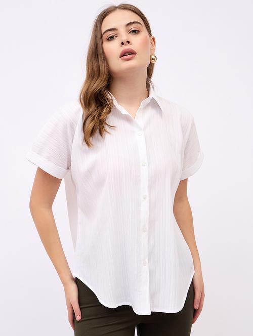 women solid collared short sleeves shirt - 21725369 - Standard Image - 0