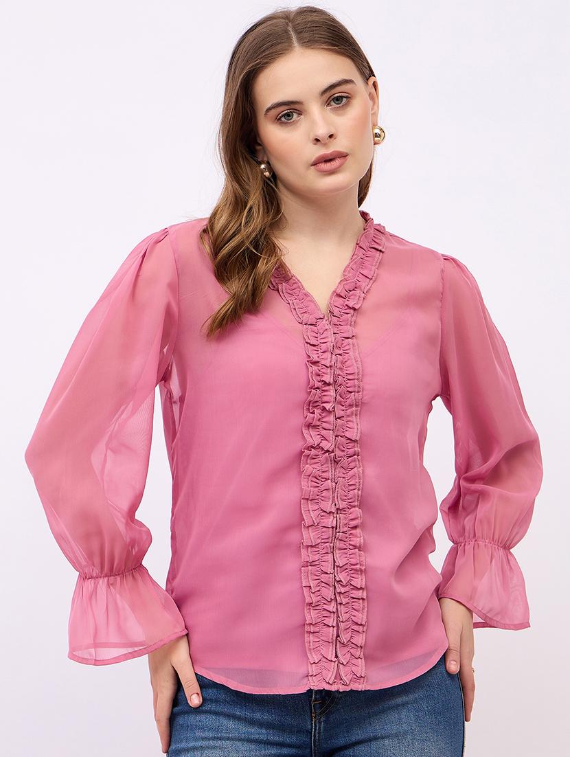 women solid long sleeves regular top with slip - 21725377 - Zoom Image - 0