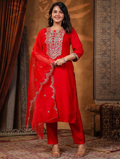women embroidered kurta pant set with dupatta - 21725389 - Standard Image - 0