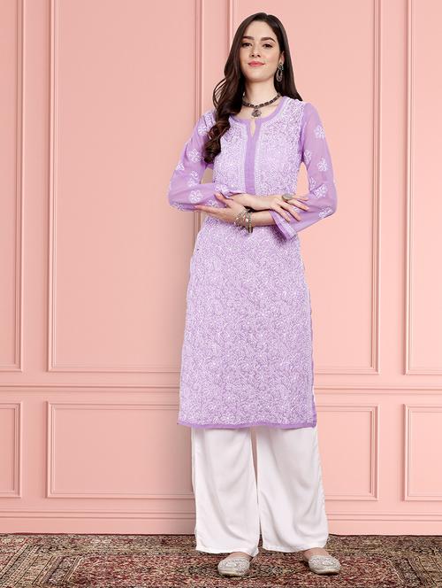 women chikankari long sleeve straight kurta - 21725498 -  Standard Image - 0