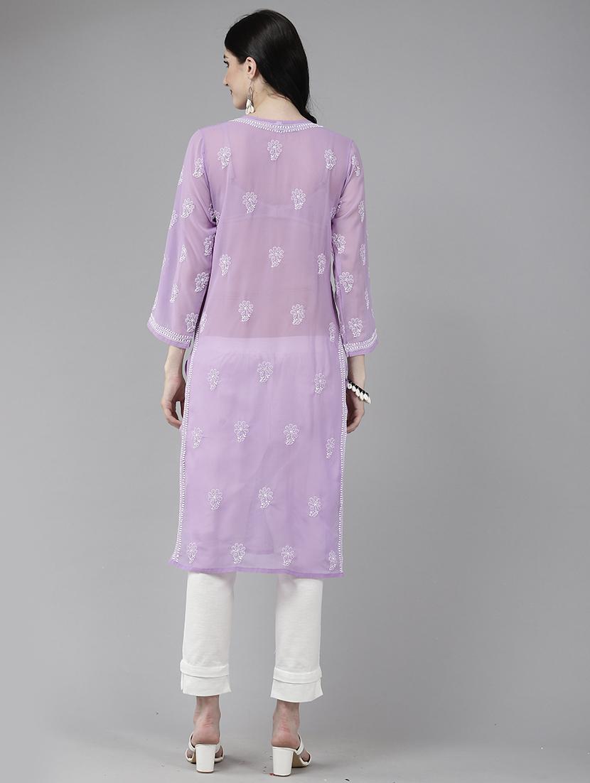 women chikankari long sleeve straight kurta - 21725498 - Standard Image - 2