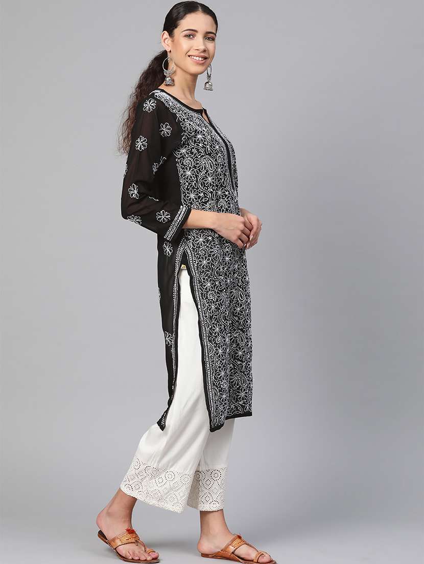 women chikankari long sleeve straight kurta - 21725503 - Standard Image - 2