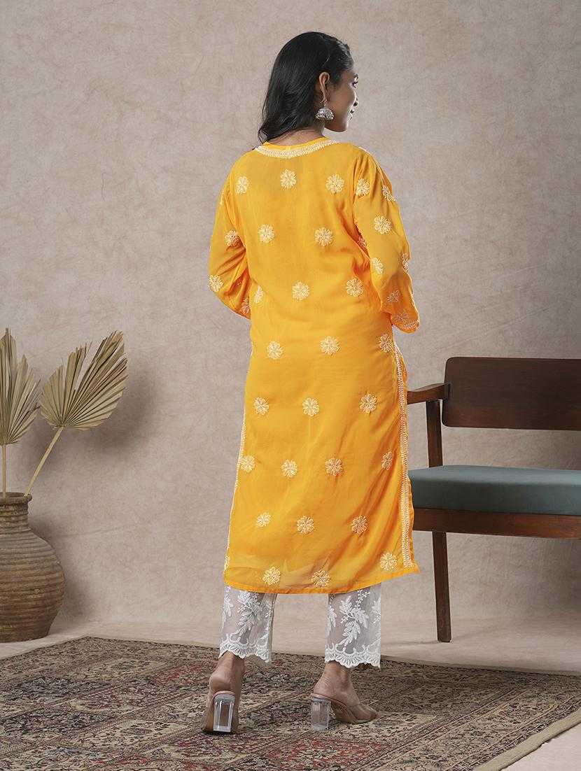 women chikankari long sleeve straight kurta - 21725505 - Standard Image - 2