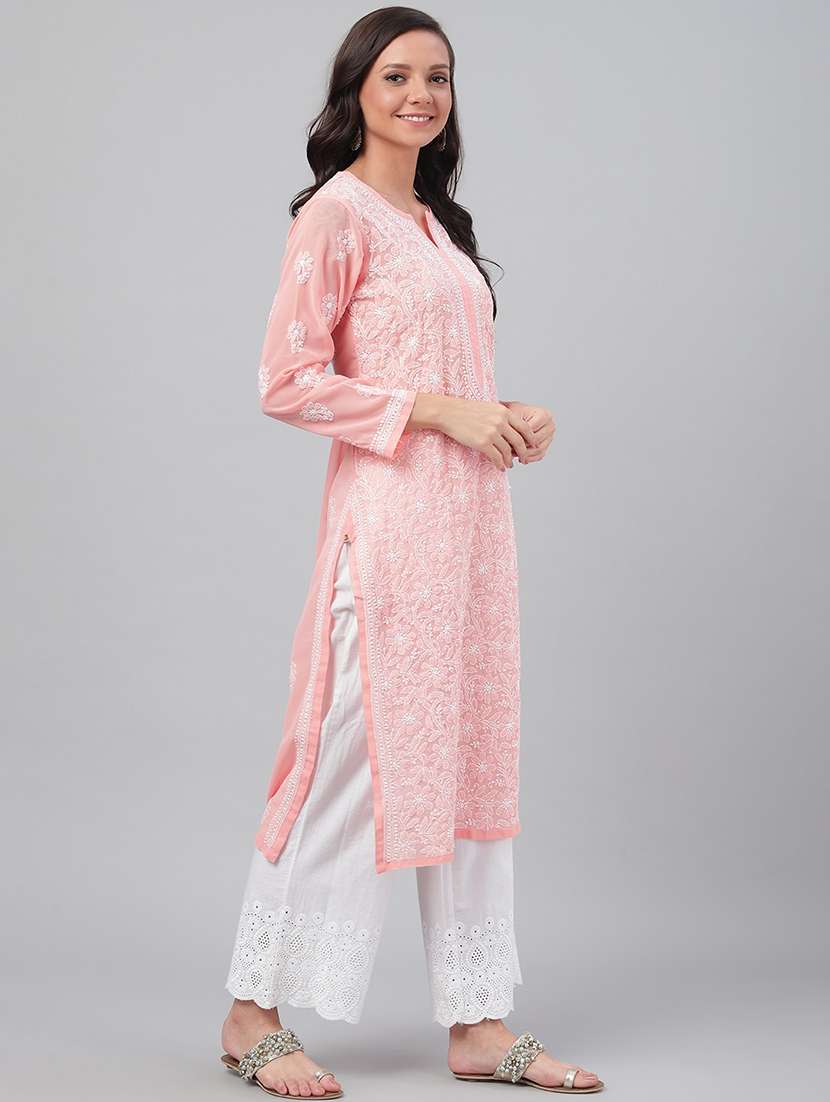 women chikankari long sleeve straight kurta - 21725507 - Standard Image - 2