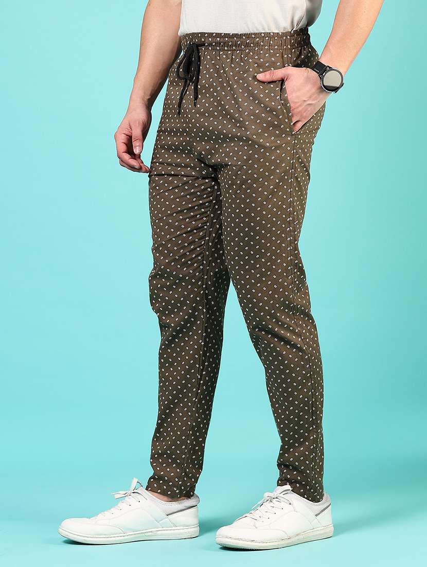 men olive printed full length track pant - 21725631 -  Standard Image - 2