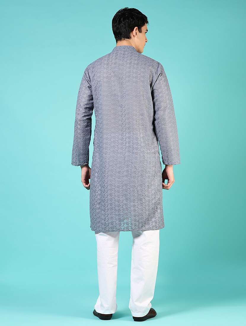 men embroidered mandarin neck kurta pyjama set - 21725635 -  Standard Image - 2