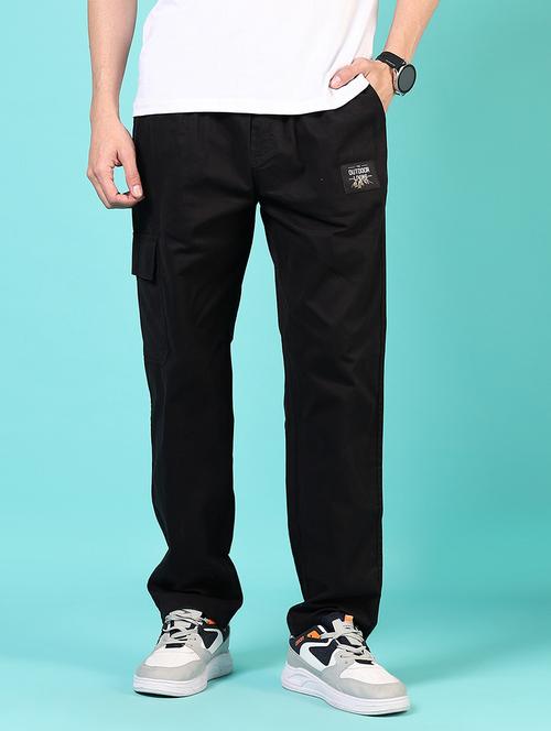 men black solid mid rise cargo - 21725642 - Standard Image - 0